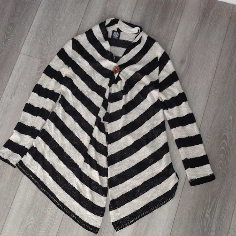 Bobeau Black and Cream Striped Cardigan